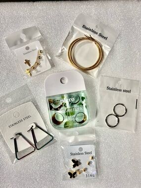 Stainless Steel Gold Hoop Earrings Pack + Hand Sanitizer: Fresh Coconut.